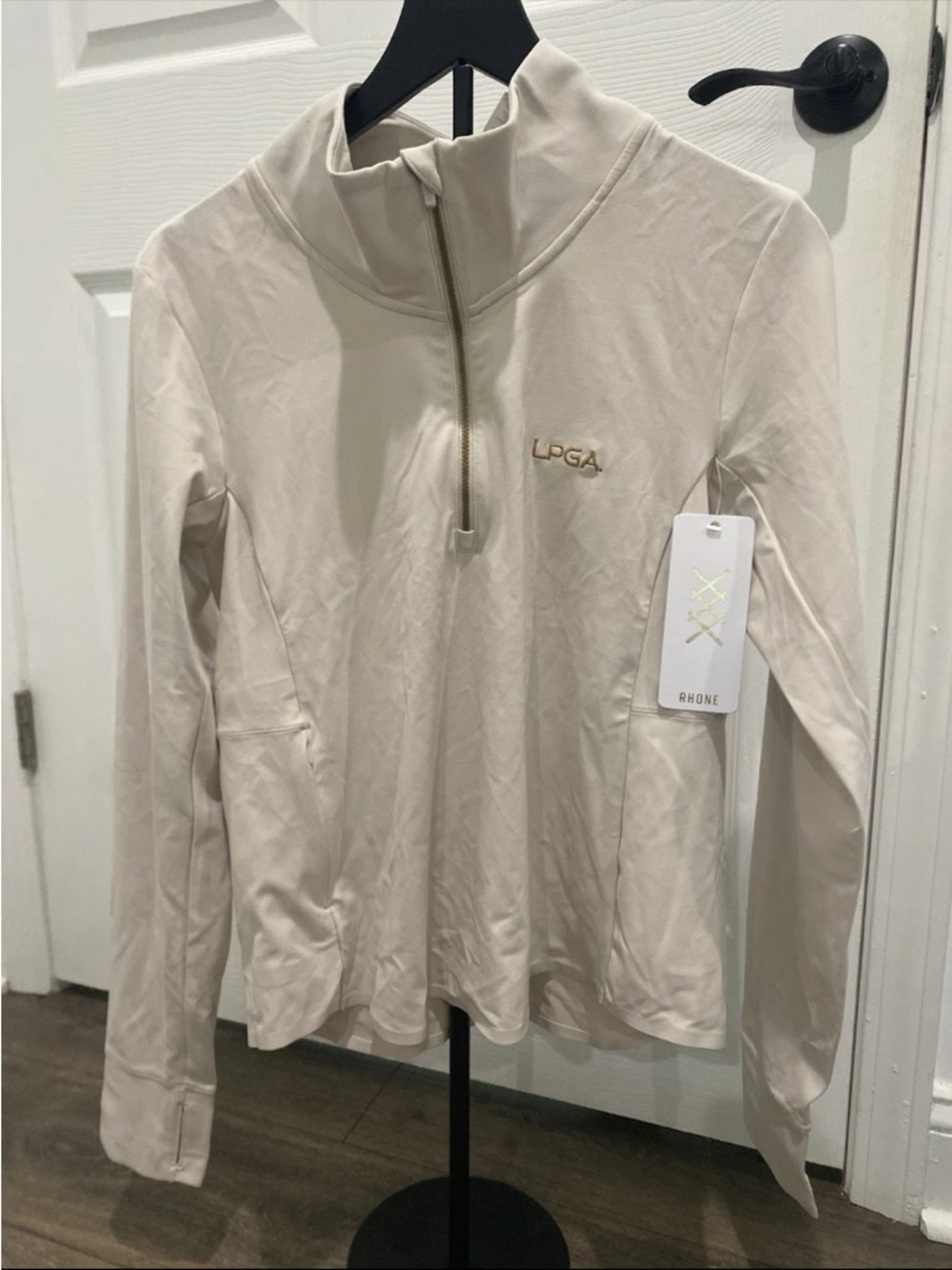 LPGA Rhone Half-Zip Golf Pullover in Light Beige